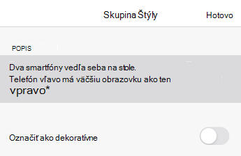 Dialógové okno Alternatívny text v PowerPointe pre iOS.