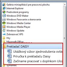 Ponuka Štart so zobrazením súborov Daisy po inštalácii