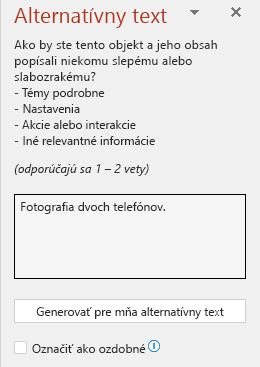Tabla alternatívneho textu zobrazujúca príklad zlého alternatívneho textu.