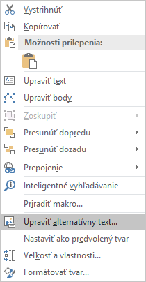 Excelová ponuka Upraviť alternatívny text pre tvary vo Win32