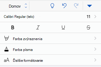 Možnosti formátovania písma vo Word pre iOS.