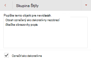 Dialógové okno Alternatívny text so začiarknutým políčkom Označiť ako dekoratívne v PowerPoint pre Android.