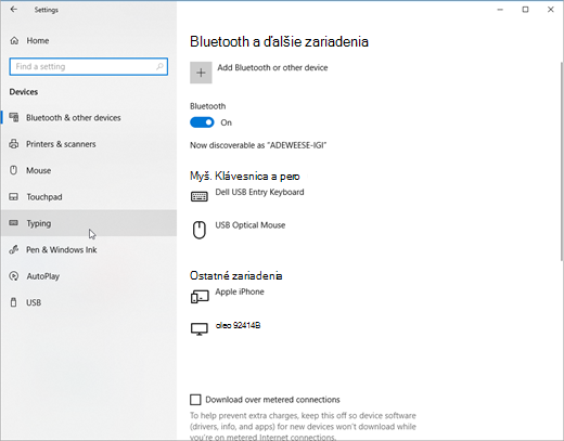 Obrázok nastavení písania