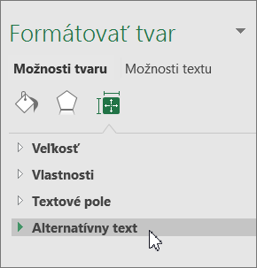 Na table objektov kliknite na položku Alternatívny text