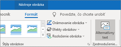 Tlačidlo Alternatívny text na páse s nástrojmi v Outlooku pre Windows