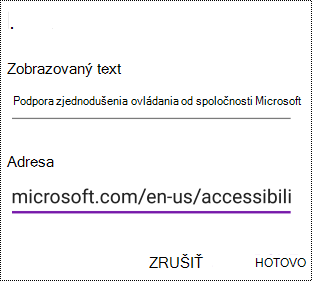 Dialógové okno pridania hypertextového prepojenia vo OneNote pre Android