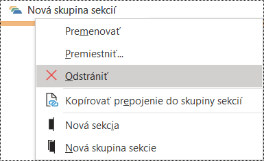 Dialógové okno odstránenia skupiny sekcií vo OneNote pre Windows