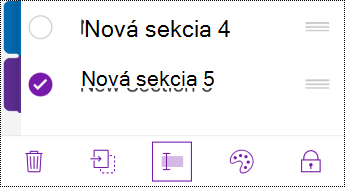 Tlačidlo premenovania sekcie na paneli s ponukami v iPhone.
