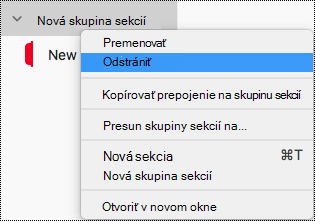 Odstránenie skupiny sekcií vo OneNote pre Mac