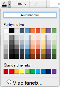 Rozbaľovacia ponuka s farbou písma vo OneNote pre Mac.