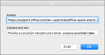 Dialógové okno hypertextového pripojenia v Macu.