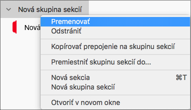Premenovanie skupiny sekcií vo OneNote pre Mac