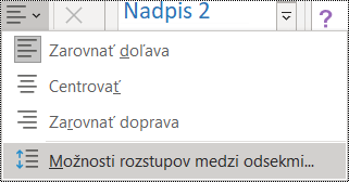 Snímka obrazovky s možnosťou Medzery medzi odsekmi v ponuke Domov.