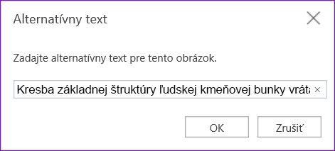 Dialógové okno alternatívneho textu pre OneNote pre web