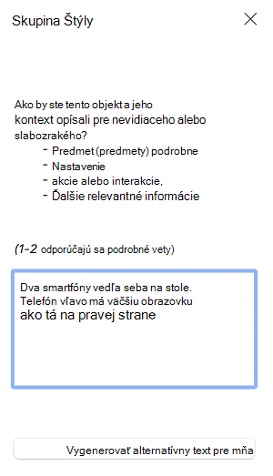 Tabla Alternatívny text v Outlook pre Mac.