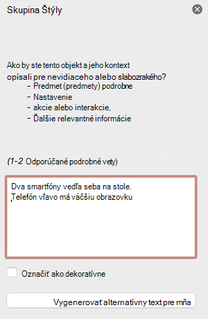 Tabla Alternatívny text v PowerPoint pre Mac.