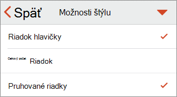 Ponuka hlavičky tabuľky v PowerPointe pre iOS.