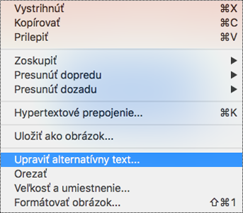 Možnosť Upraviť alternatívny text v kontextovej ponuke v PowerPointe pre Mac