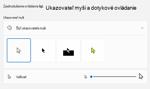 Dotykové ovládanie ukazovateľom myši & Nastaveniach