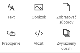 Snímka obrazovky s ponukou Webová časť v SharePointe.