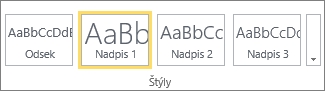 Snímka obrazovky so skupinou Štýly na páse s nástrojmi v SharePointe Online s vybratým štýlom Nadpis 1.