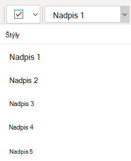 Ponuka Štýly zobrazujúca rôzne štýly nadpisov vo OneNote pre Windows 10.