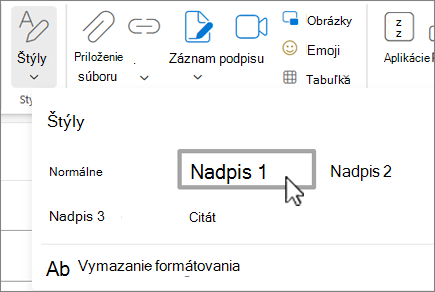 Ponuka Štýly v Outlooku na webe.