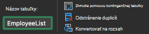 Pole Názov tabuľky v Exceli pre Mac