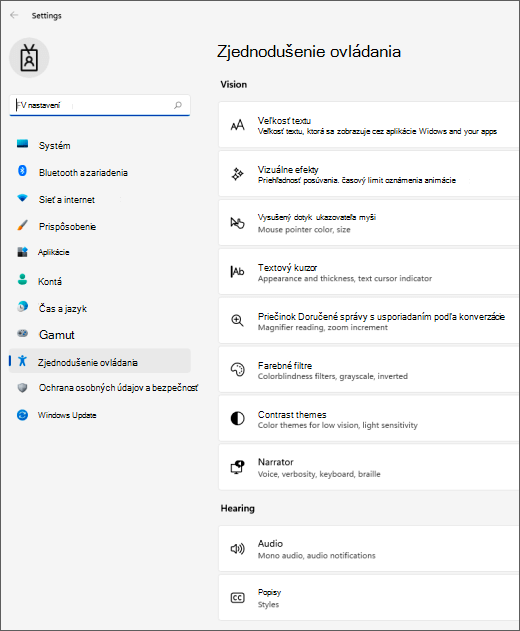 Nastavenia zjednodušenia ovládania vo Windowse 11