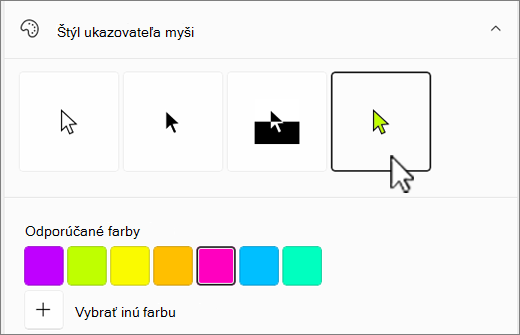 Možnosti ukazovateľa myši vo Windowse s vybratou vlastnou farbou.