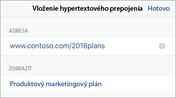 Príkaz Prepojenie s URL (adresou) a textom na zobrazenie