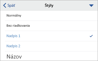 Príkaz Štýly s vybratou možnosťou Nadpis 1