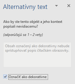 Wordová tabla Alternatívny text pre dekoratívne prvky vo Win32