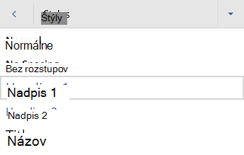 Word pre Android heading styles menu