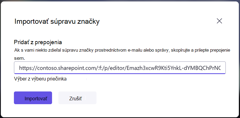 Súpravu značky importujte zadaním prepojenia na zdieľanie, ktoré ste dostali od niekoho iného.