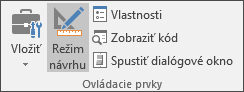 Režim návrhu na páse s nástrojmi
