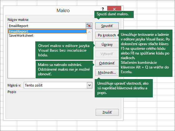 Dialógové okno Makro