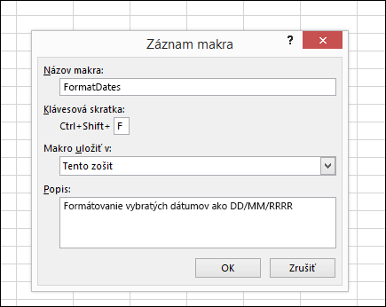 Príkaz Zaznamenať makro v skupine Kód na karte Vývojár