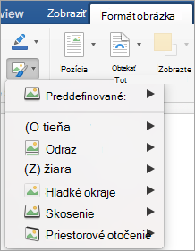 Zobrazuje možnosti v ponuke Efekty obrázkov