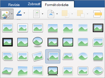 Zobrazuje možnosti v ponuke Rýchle štýly