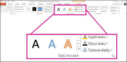 Príkazy Štýly objektu WordArt na páse s nástrojmi.