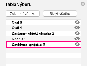 Zobrazuje spojnicu v dolnej časti zoznamu na table výberu