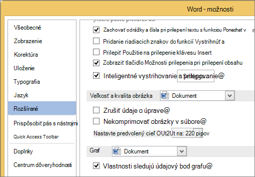 Možnosti Wordu pre veľkosť a kvalitu obrázka