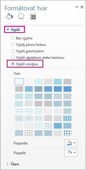Výber položky Vzorková výplň na table Formátovať tvar