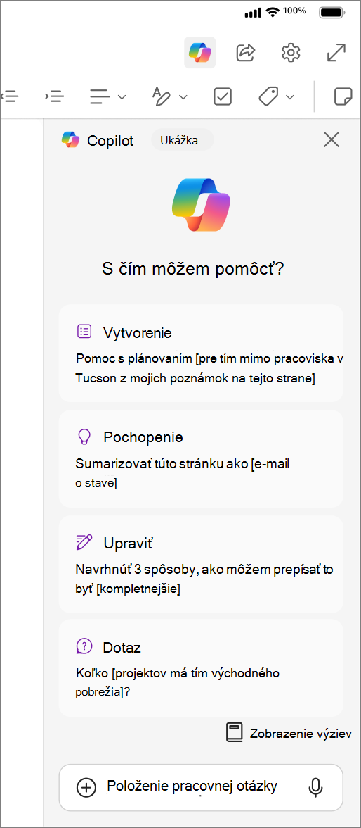 Prístup k tlačidlu Copilot vo OneNote pre iOS