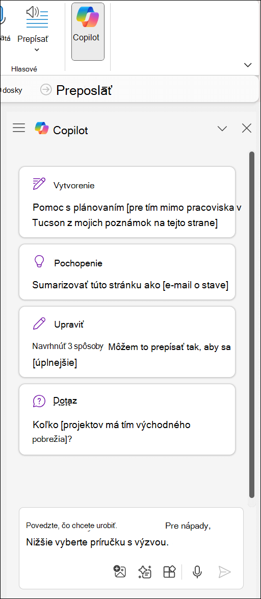 Tabla Copilot vo OneNote na pravej strane strany.