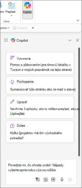 Snímka obrazovky s tablou Copilot vo OneNote