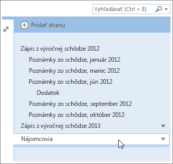 Strany obsahujúce podstrany možno zbaliť a rozbaliť.