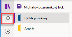 Umiestnenie tlačidla Hľadať vo OneNote pre Windows 10.