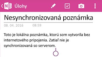 Nesynchronizovaná poznámka vo OneNote pre Android